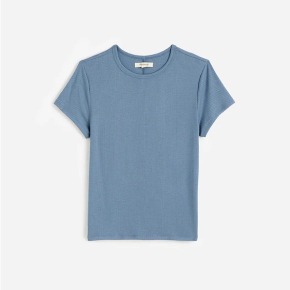 Blue drapey Ribbed Short Sleeve Top